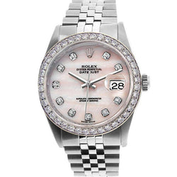 Rolex Date Just Gents Watch Mother Of Pearl Pink Mop QUICK SET