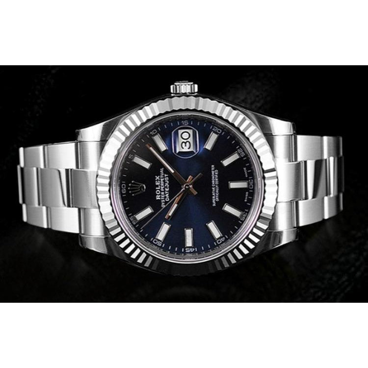 Rolex Date Just Ii 41 Mm Blue Stick Dial Men Watch With White Gold