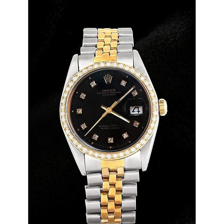 Mens Watch Black Diamond Dial Two Tone