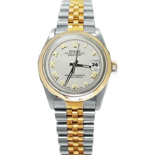 Lady Man Roman Dial Gold Bezel