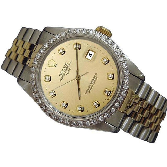 Watch Men Champagne Diamond Dial Bezel Two Tone