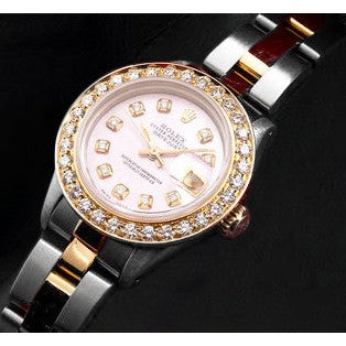 Rolex Datejust 26 mm Pink Mother Of Pearl Diamond Dial Two Tone Oyster Bracelet Watch