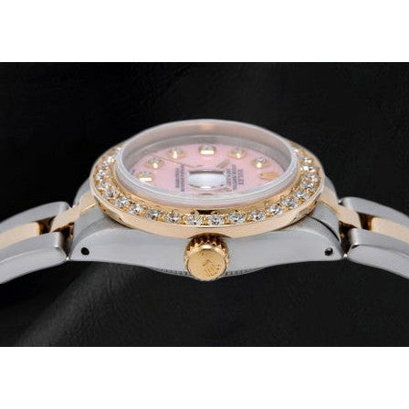 Rolex Datejust 26 mm Pink Mother Of Pearl Diamond Dial Two Tone Oyster Bracelet Watch