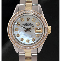 Rolex Datejust 26 mm White Mother Of Pearl Diamond Dial Two Tone Oyster Bracelet Watch