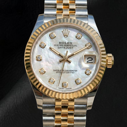 Rolex Datejust 31mm White Mother Of Pearl Diamond Dial Two Tone Watch