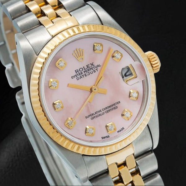 Rolex Datejust 36 mm Pink Mother of Pearl Diamond Dial Two Tone Watch