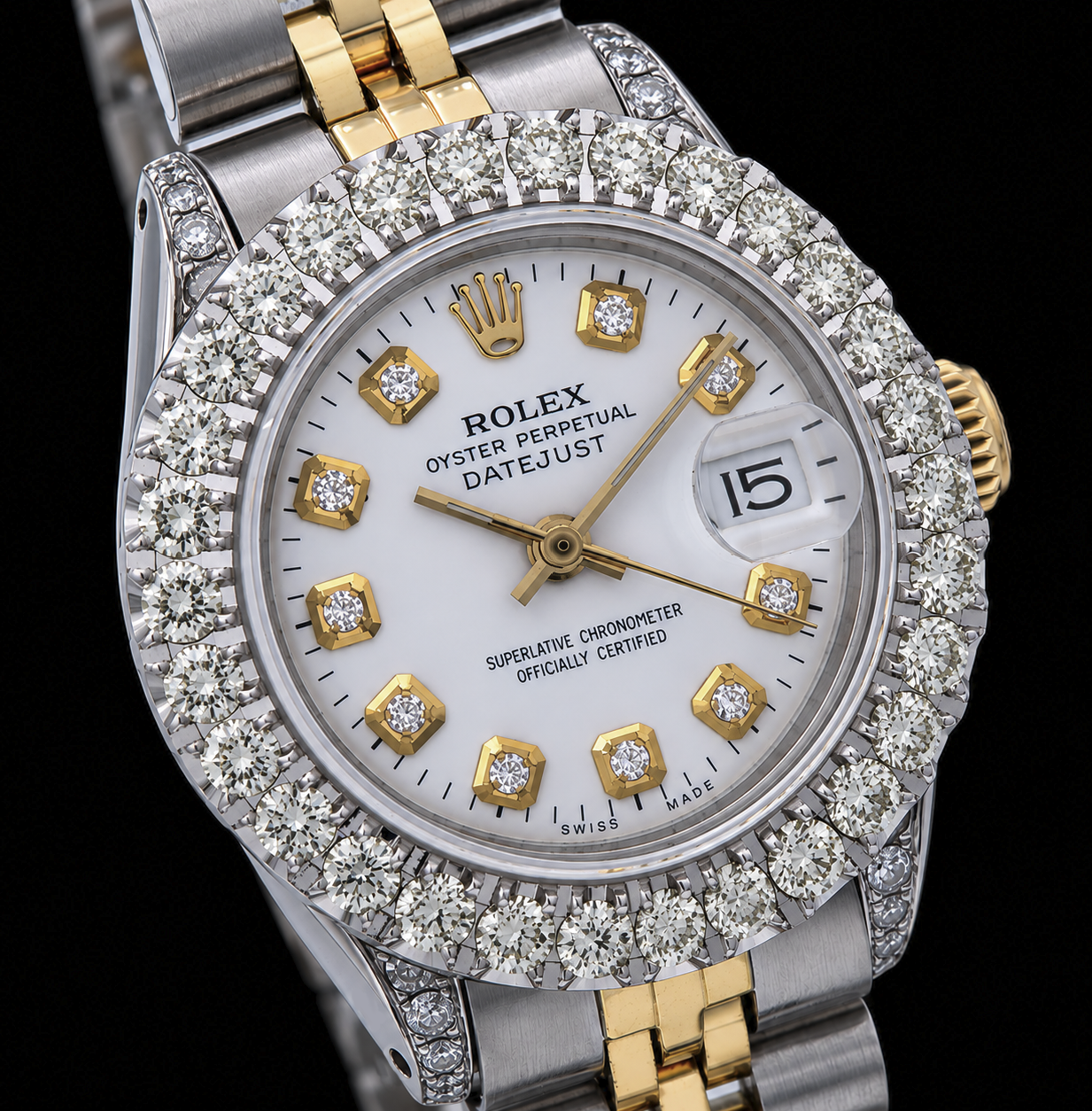 Rolex Datejust 6917 26mm White Diamond Dial Two Tone Watch Jubilee