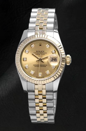 Rolex Datejust Champagne Diamond Dial Hidden Clasp Quick Set 26 mm Two Tone Watch