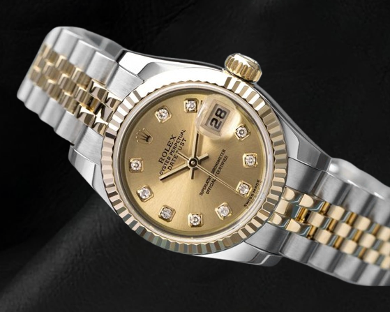 Rolex Datejust Champagne Diamond Dial Hidden Clasp Quick Set 26 mm Two Tone Watch