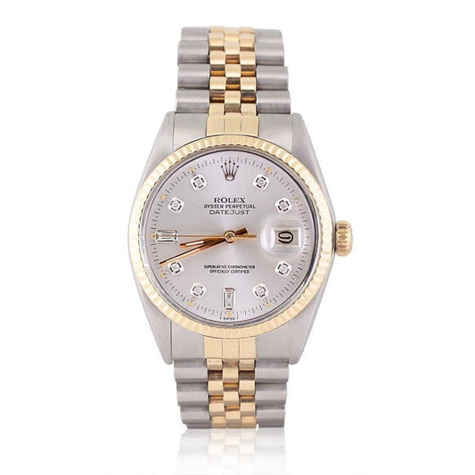 Diamond Dial Fluted Bezel Men Watch Two Tone