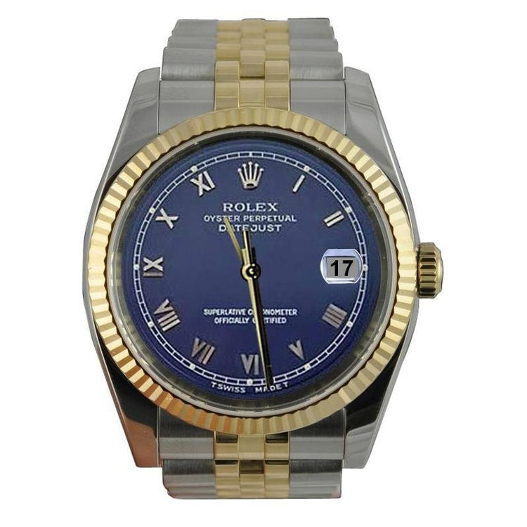 Gents Rolex Blue Roman Dial Ss & Gold Jubilee