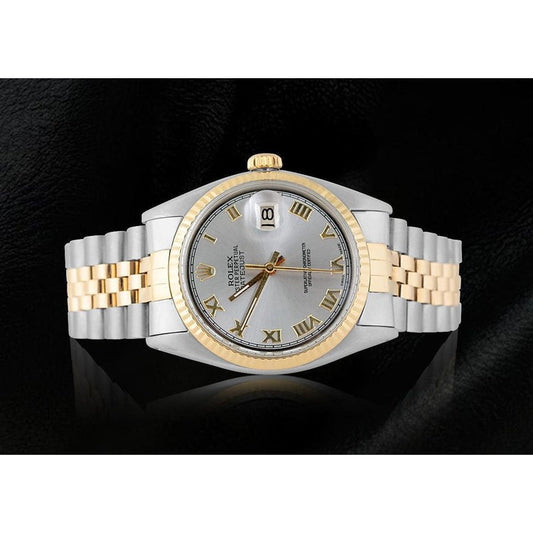 Gray Roman Dial Fluted Bezel Men Watch Two Tone 