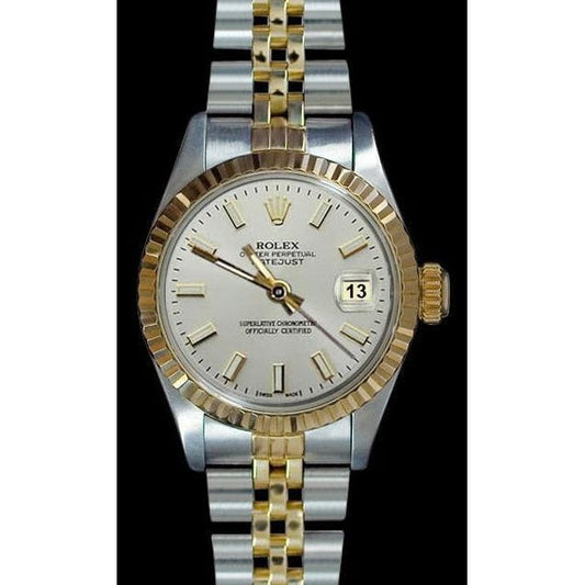 White Stick Dial Watch Ss & Yellow Gold