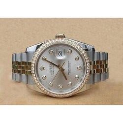 Rolex Datejust Men Silver Diamond Dial Diamond Bezel Watch