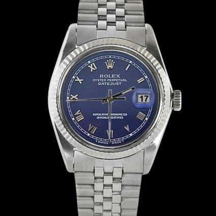 Men Watch Blue Roman Dial Fluted Bezel 