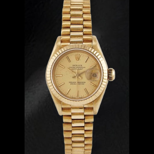 Rolex Datejust President style 26 mm Champagne Dial Yellow Gold Ladies Watch