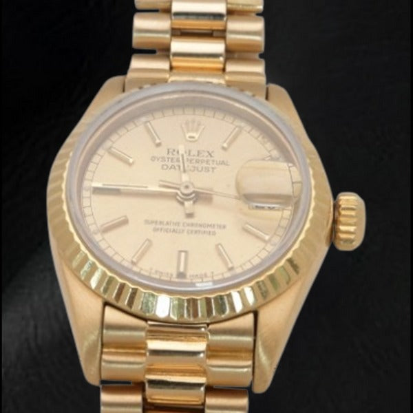 Rolex Datejust President style 26 mm Champagne Dial Yellow Gold Ladies Watch