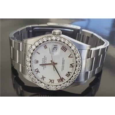 Oyster White Roman Diamond Bezel Watch 