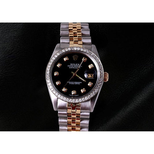 Watch Two Tone Jubilee Bracelet Black Diamond Dial