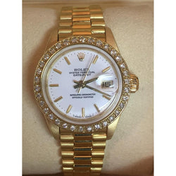 Rolex Datejust Watch Yellow Gold Bracelet Stick Dial Diamond Bezel