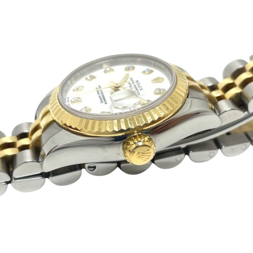 Rolex Datejust White Diamond Dial Hidden Clasp Quick Set 36 mm Two Tone Watch