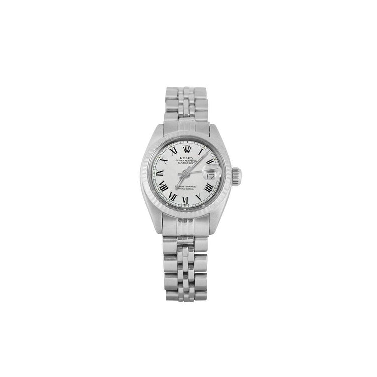 White Roman Dial Lady Watch Fluted Bezel Ss