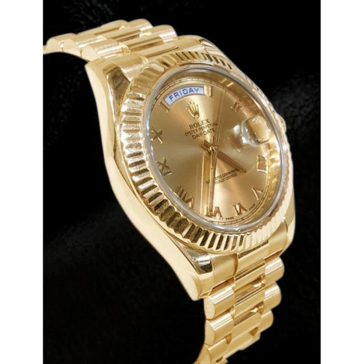 Mens Watch Fluted Bezel Yellow Gold