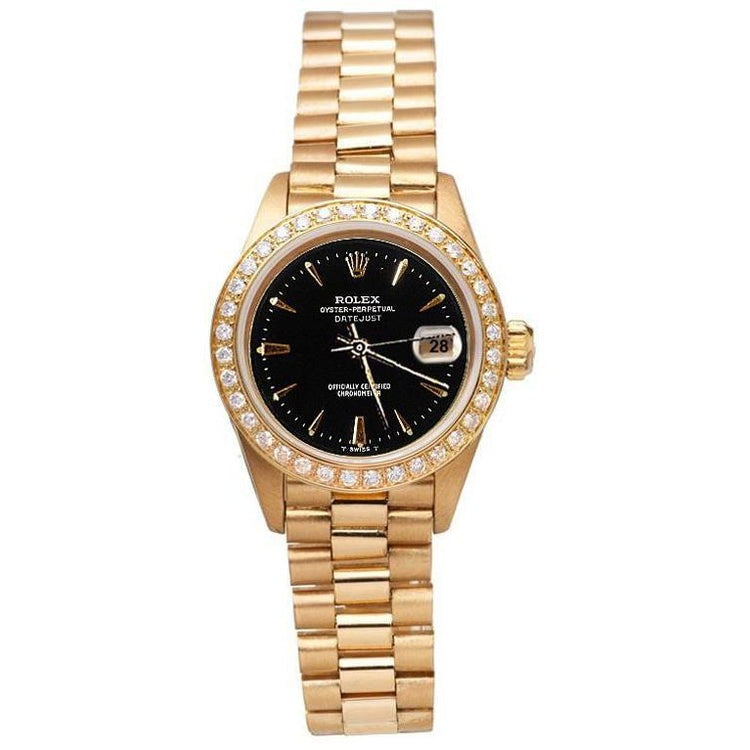 Black Stick Dial Diamond Bezel Watch Yg