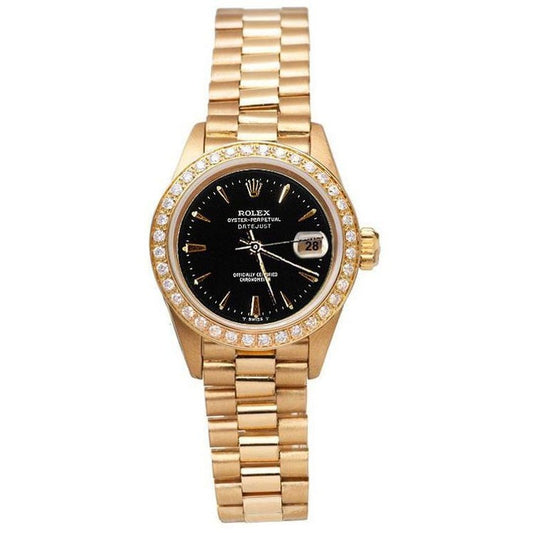 Black Stick Dial Diamond Bezel Watch Yg