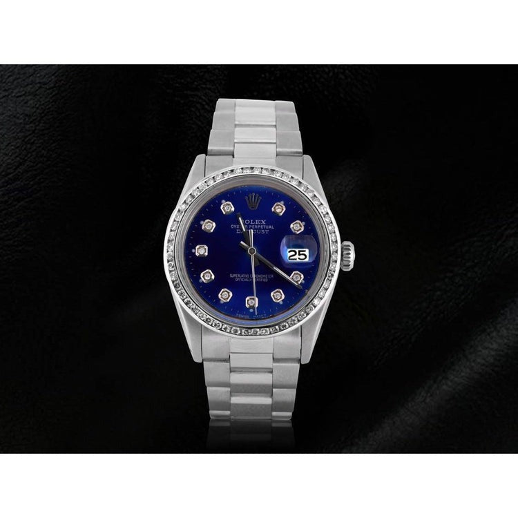 Blue Diamond Dial Bezel Men Watch Stainless Steel