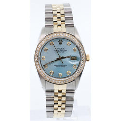 Rolex Dj Blue Mother Of Pearl Diamond Dial Bezel Watch Tt Jubile QUICK SET