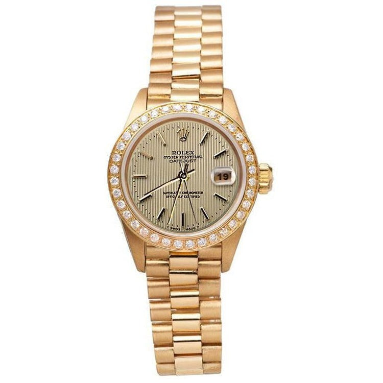 Champagne Tapestry Dial Pin Stripe Watch Gold