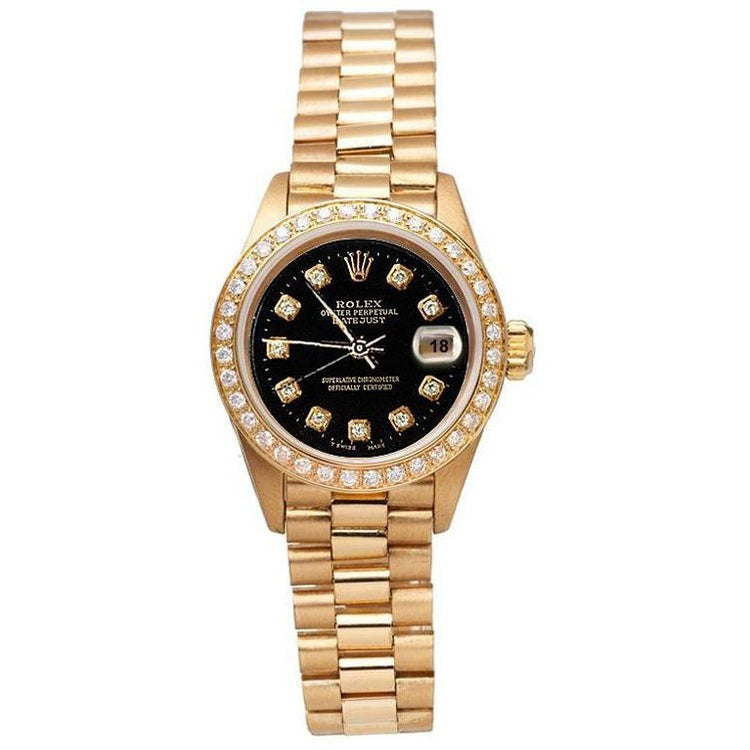 President Style Ladies Watch Black Diamond Dial Bezel