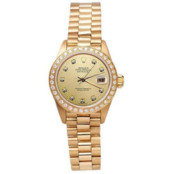 Rolex Dj President Style  Watch Gold Champagne Diamond Dial Bezel