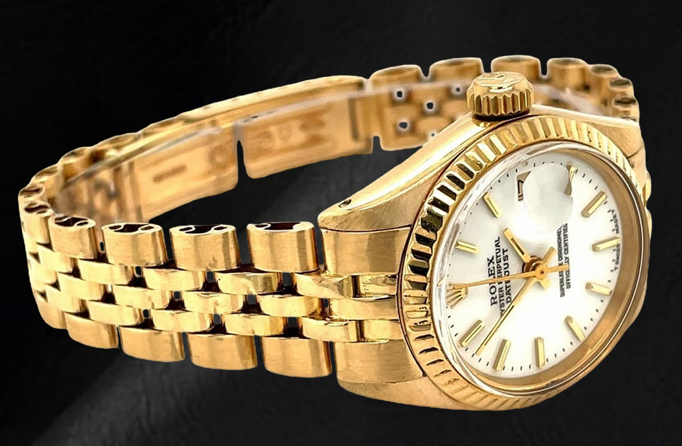 Rolex Dtaejust President Style Yellow Gold Ladies Watch With White Stick Dial