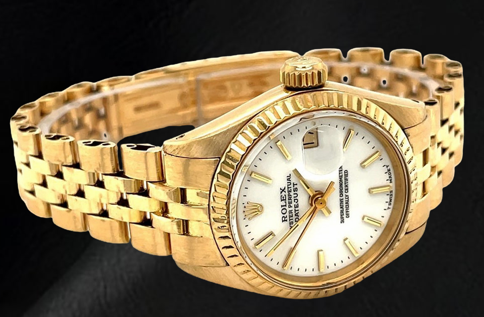 Rolex Dtaejust President Style Yellow Gold Ladies Watch With White Stick Dial