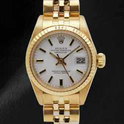 Rolex Lady-Datejust White Stick Dial President Style Bracelet Yellow Gold Watch