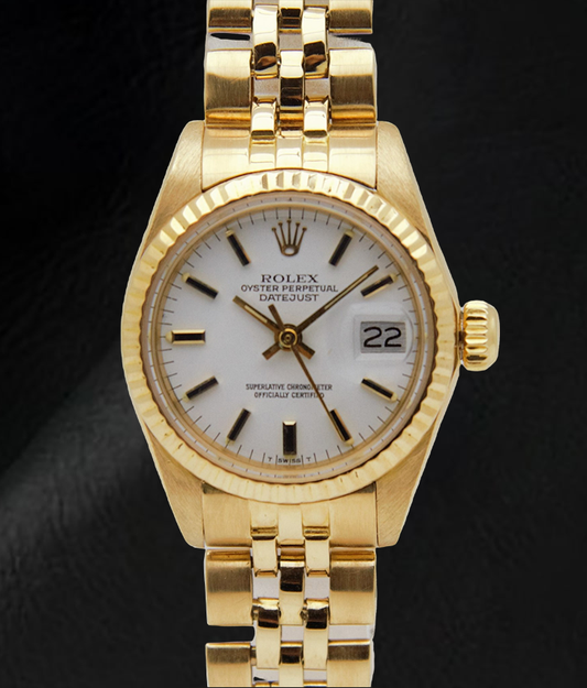 Rolex Lady-Datejust White Stick Dial President Style Bracelet Yellow Gold Watch