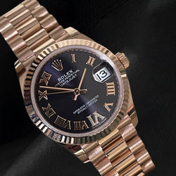 Rolex Lady Datejust 31mm Purple Roman Dial Rose Gold Watch