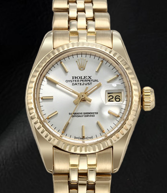 Rolex Lady Datejust White Stick Dial President Yellow Gold Watch