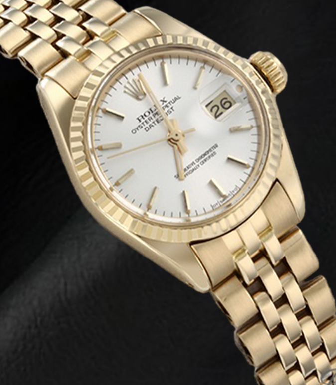 Rolex Lady Datejust White Stick Dial President Yellow Gold Watch