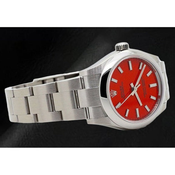 Coral Red Luminous Dial Steel Watch