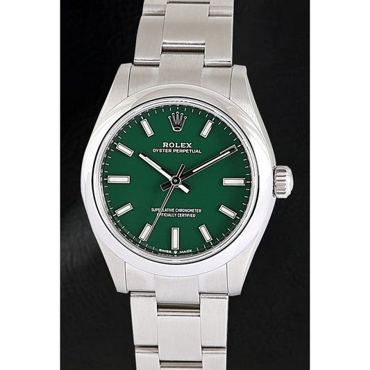 Rolex Lady Oyster Perpetual 31mm Green Luminous Dial Steel Watch