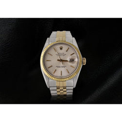 Rolex Men's Watch Ivory Stick Dial Datejust Two Tone Gold And Ss QUICK SET