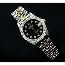 Rolex Mid Size Datejust Diamond Watch Black Midsize Diamond Dial