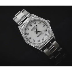 Rolex Midsize Watch Custom Diamond Bezel Oyster Bracelet Ss
