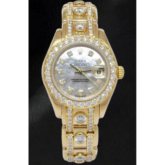 Rolex Pearlmaster Mother Of Pearl 29mm 18K Yellow Gold Diamond Women Watch