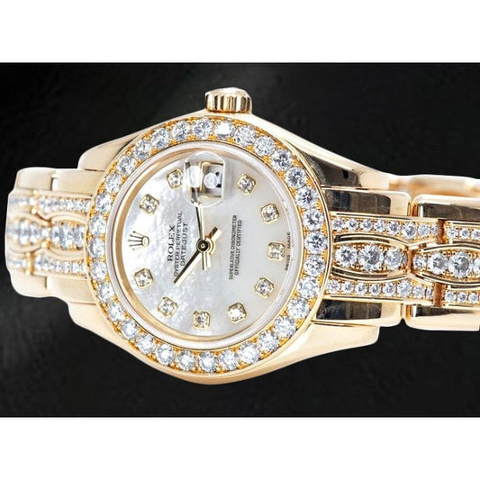 Rolex Pearlmaster White Mother Of Pearl Yellow Gold Ladies Watch