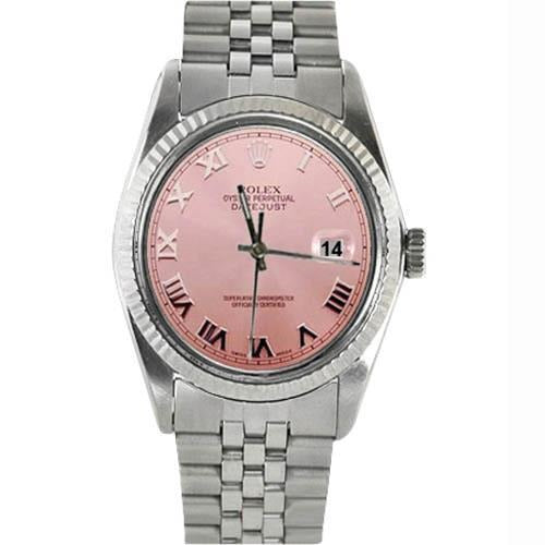 Pink Roman Dial Datejust Rolex Watch Fluted