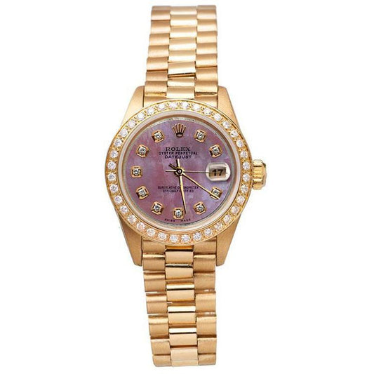 Rolex President Style Mother Of Pearl Diamond Dial Watch Gold Bezel
